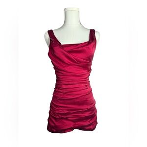 Express Design Studio Silk Red Ruched Mini Cocktail Dress Size 0
